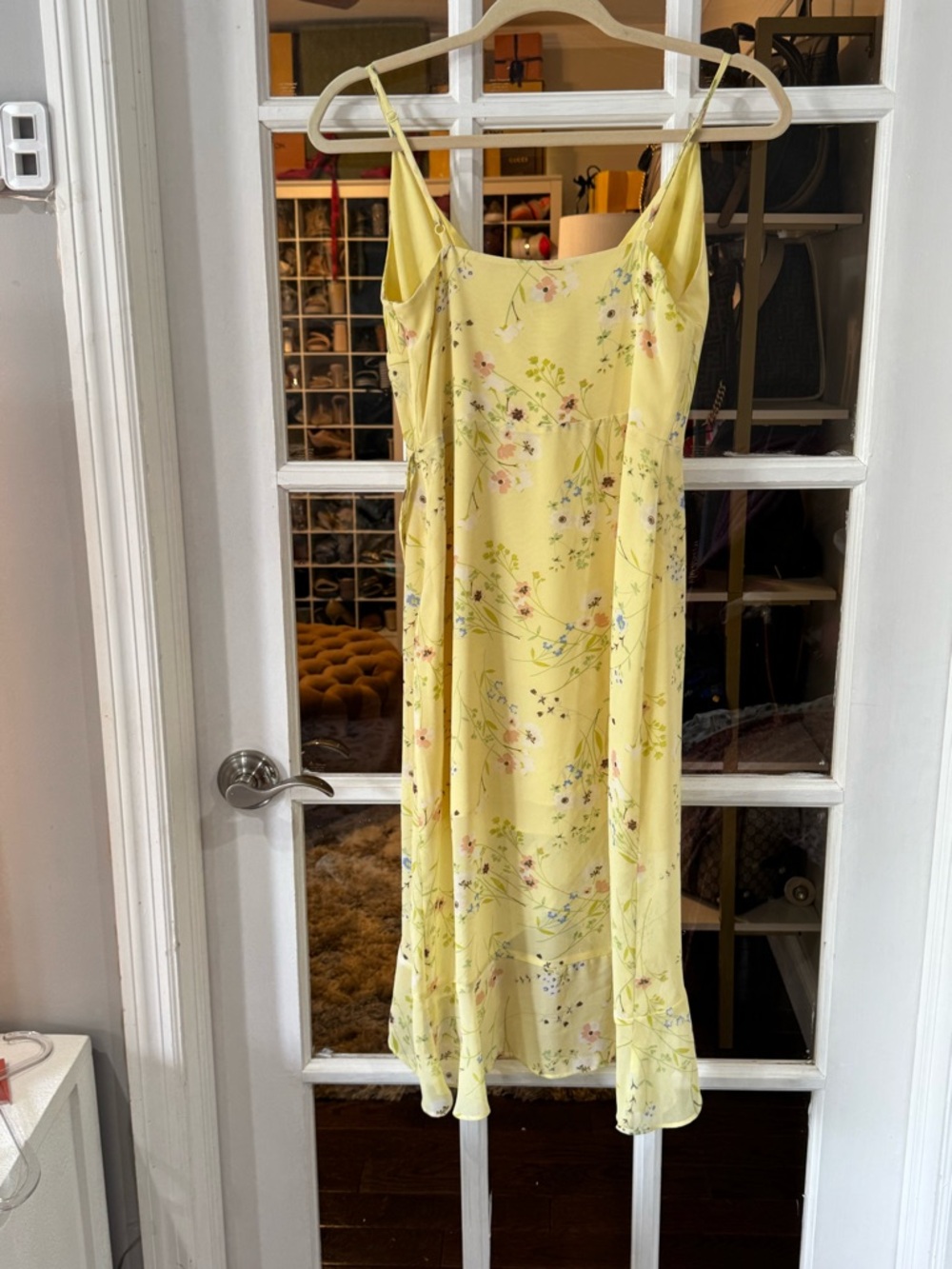 LOFT Yellow Floral Wrap-Style Midi Dress - Picture 6 of 6